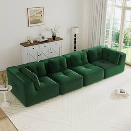 LOVMOR - 4 Seater Corduroy Modular Sectional Couch Deep Seat No Assembly Compressed Pack Anti Slip Tufted For Soft Home - Green