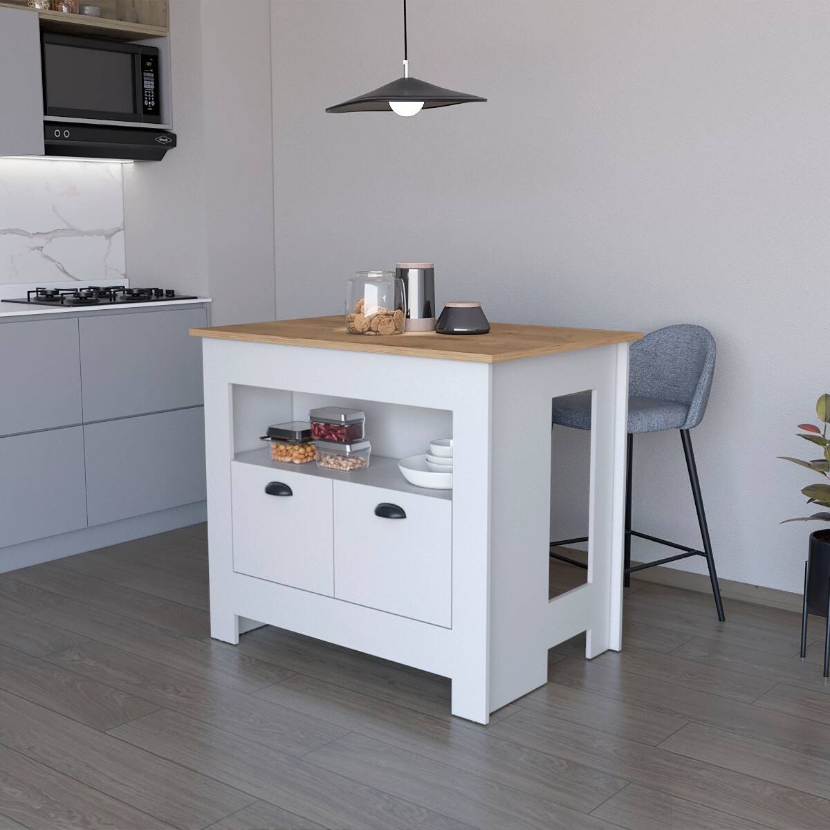 Front. Loheer - Loheer White 2-Door Kitchen Island Stationary Wood Kitchen Island 40.5 Inch Wide - White.