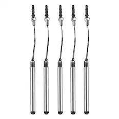 Front. Unique Bargains - 5pcs Metallic Phone Stylus Pen Retractable Metal Mini Capacitive Pens for Universal All Touch Screen Devices - Silver.