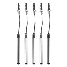 Unique Bargains - 5pcs Metallic Phone Stylus Pen Retractable Metal Mini Capacitive Pens for Universal All Touch Screen Devices - Silver