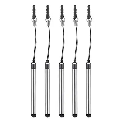 Front. Unique Bargains - 5pcs Metallic Phone Stylus Pen Retractable Metal Mini Capacitive Pens for Universal All Touch Screen Devices - Silver.