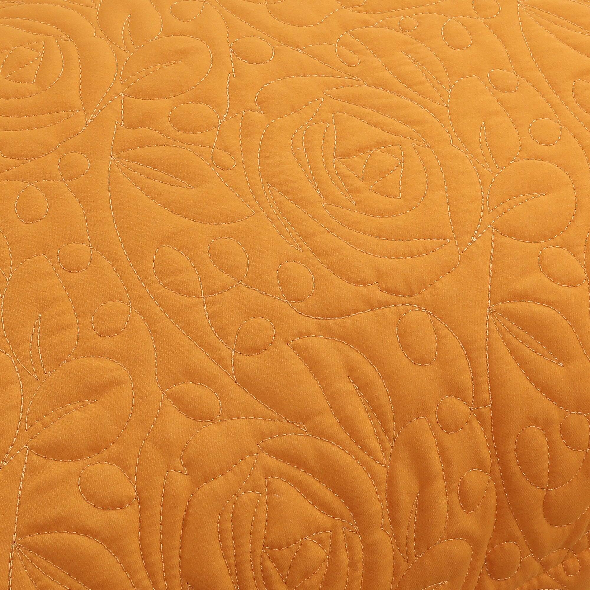 Alt View 1. MarCielo - 2-Pack Embroidered Solid Color Pillow Shams Polyester - Turmeric.