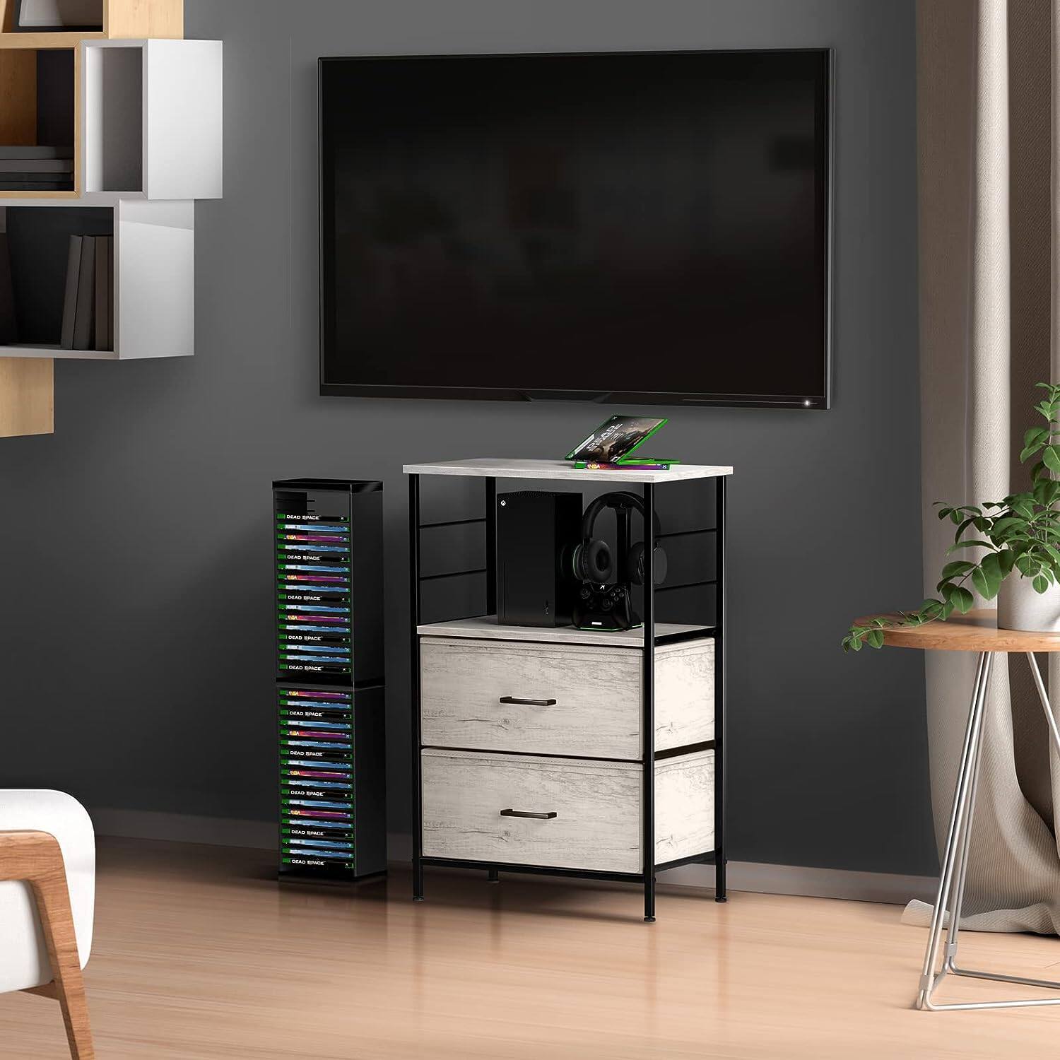 Alt View 3. Sorbus - Sorbus 2 Drawers Nightstand with Shelf - Steel Frame, Wood Top &Fabric Bins -Home, Bedroom, Office & More - Rustic beige.