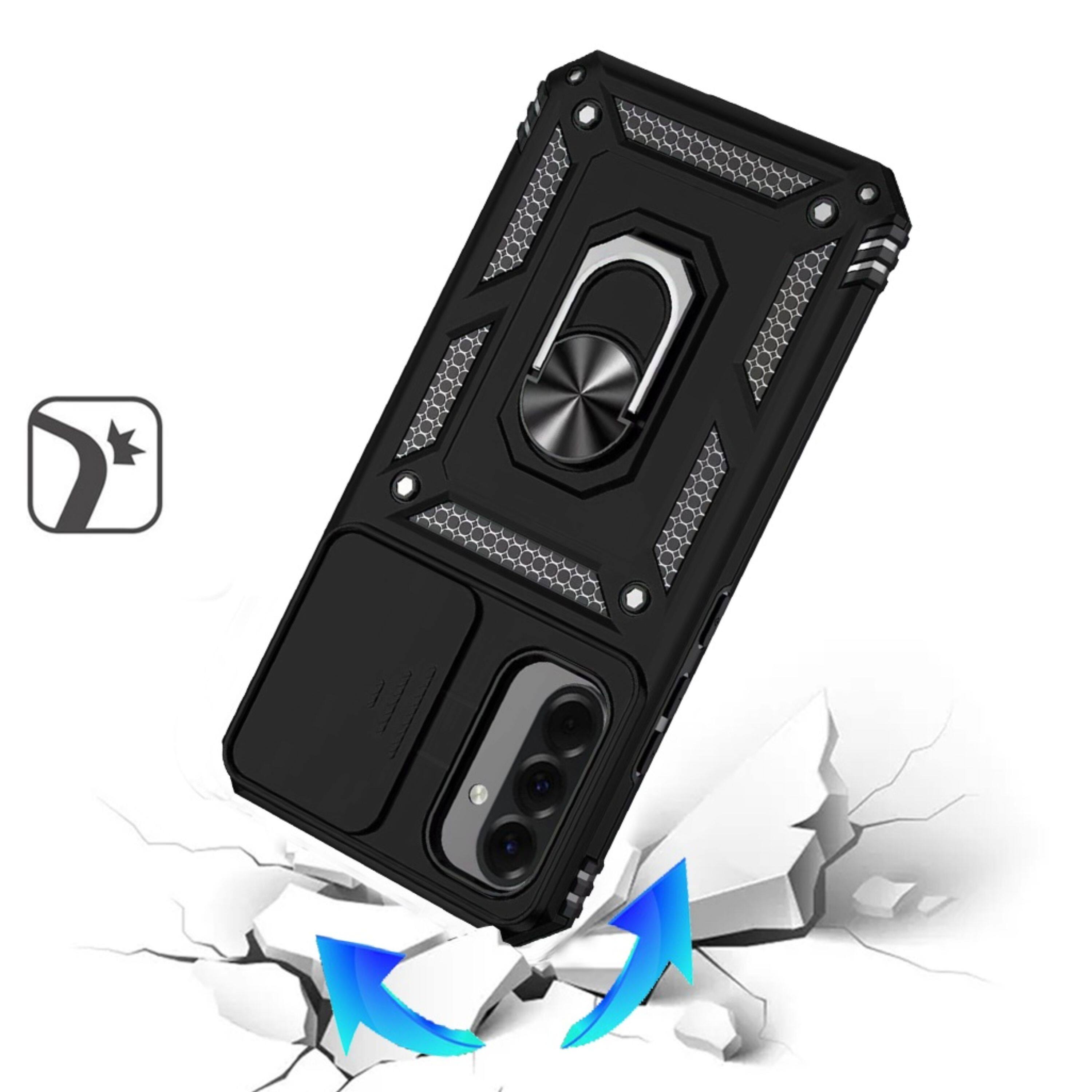 Left. Kitcheniva - Shockproof Ring Stand Lens Cover Phone Case With Tempered Glass For Samsung Galaxy A57 5G Black - Black.