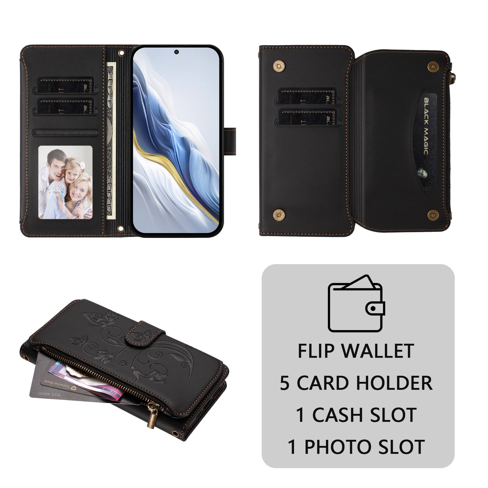BLACK MAGIC FLIP WALLET  
5 CARD HOLDER  
1 CASH SLOT  
1 PHOTO SLOT