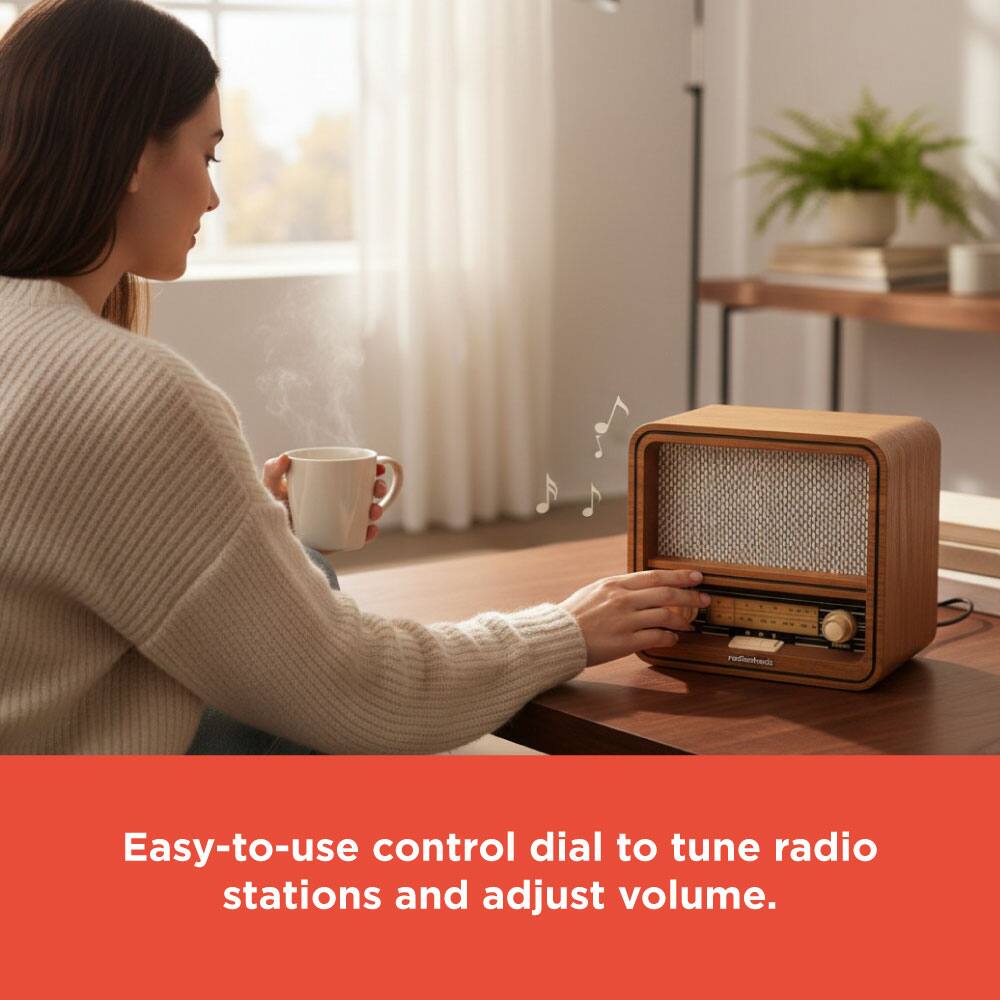 Easy-to-use control dial to tune radio stations and adjust volume.