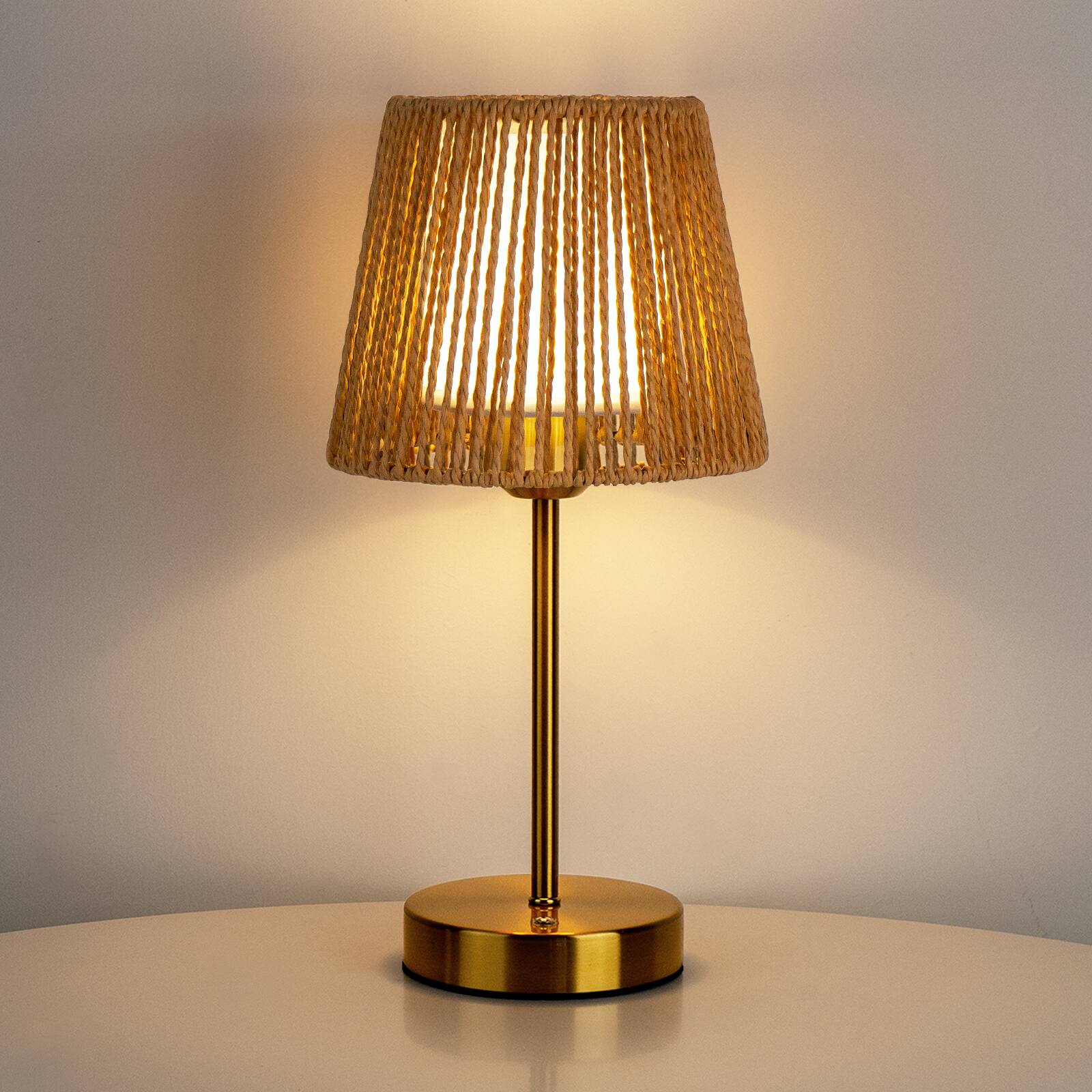 Left. ONEWISH - 2-Pack Cordless Table Lamps with Double Shades – Portable, Touch-Control, Holiday Gift & Home Accent - Gold.