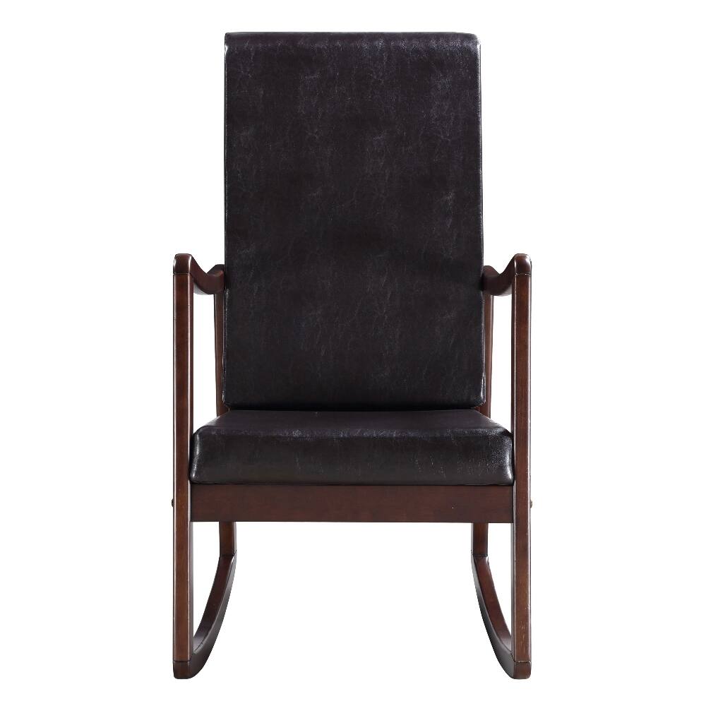Angle. Loheer - Loheer Dark Brown Faux Leather Rocking Chair with Armrest, Espresso Finish Rubber Wood Modern Rocker - Dark Brown.