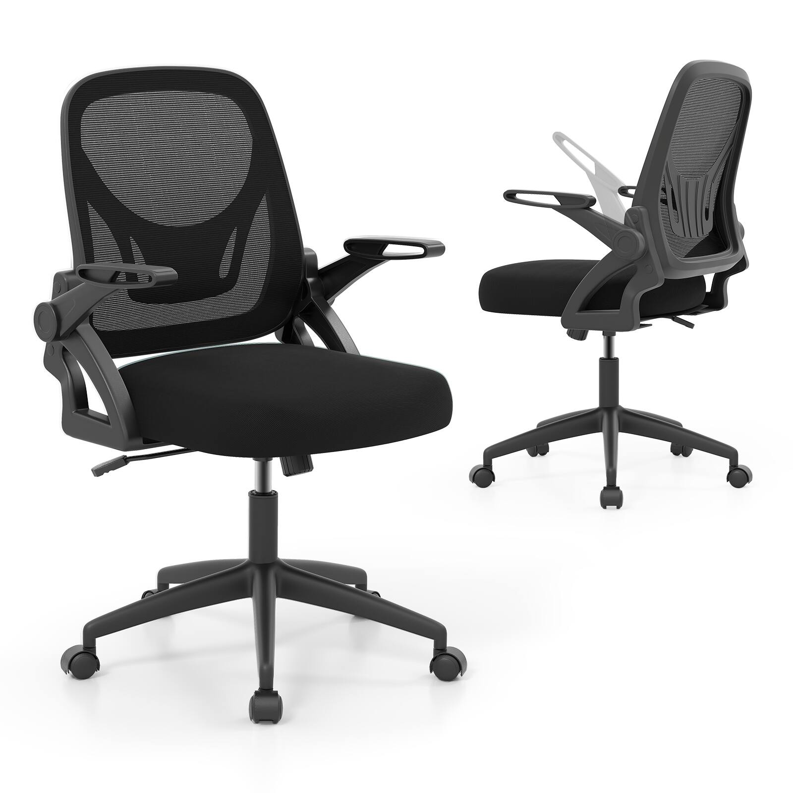 Left. WELLFOR - Ergonomic Computer Desk Chair with Lumbar Support and Flip-up Arms - Black.
