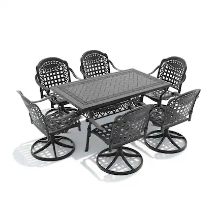 Front. Anysun - 7-Piece All-Weather Cast Aluminum Dining Set with 6 Swivel Chairs & Rectangular Table, Black Frame for Patio or Garden - Black.