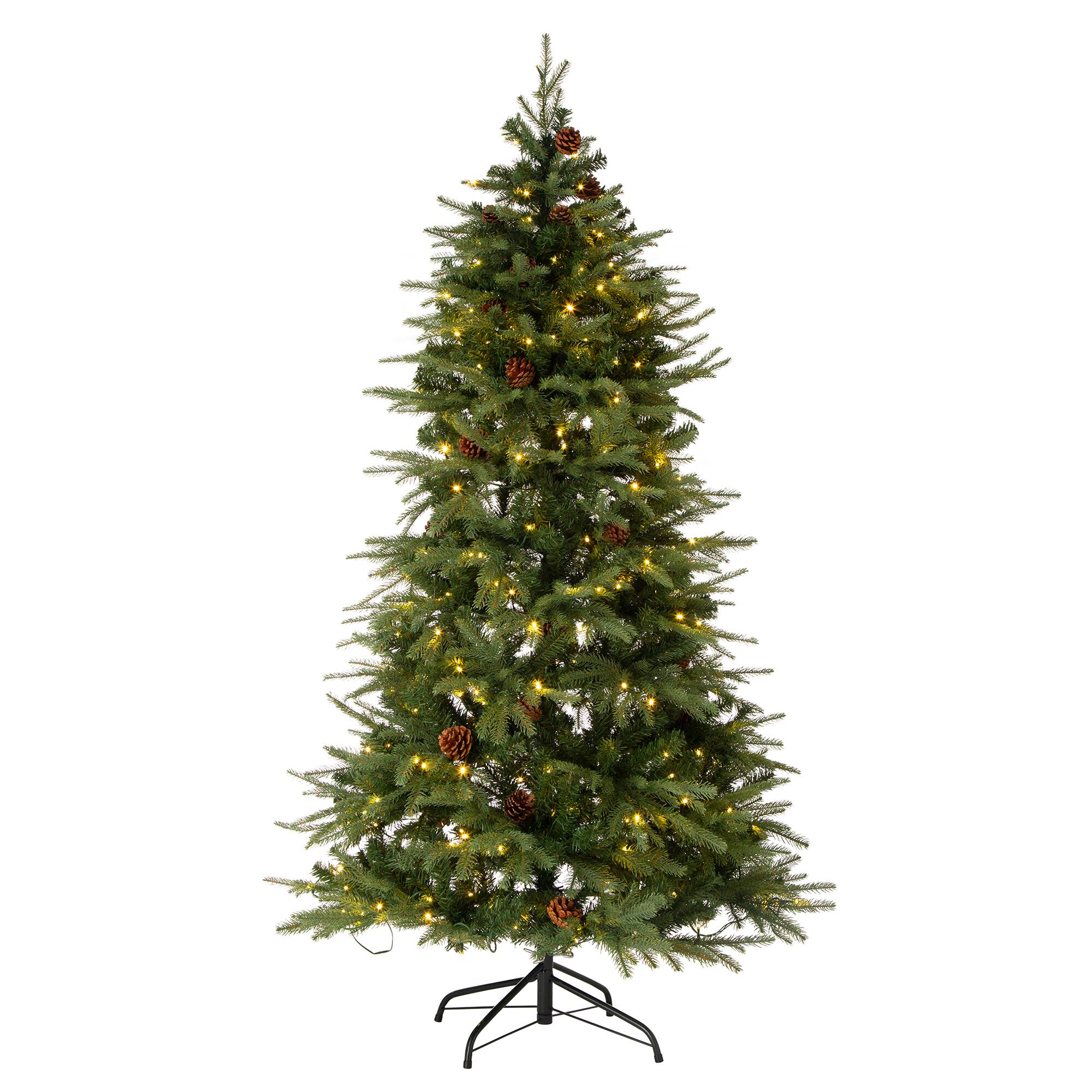 Angle. Glitzhome - 6ft Pre-Lit Fir Slim Artificial Christmas Tree with 350 LED Lights - Green.