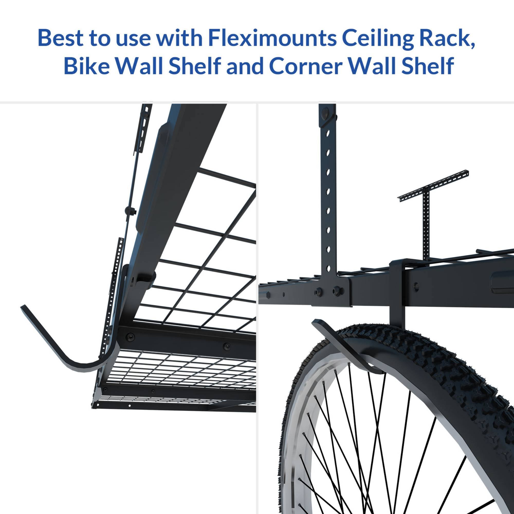 Best to use with Fleximounts Ceiling Rack, Bike Wall Shelf and Corner Wall Shelf