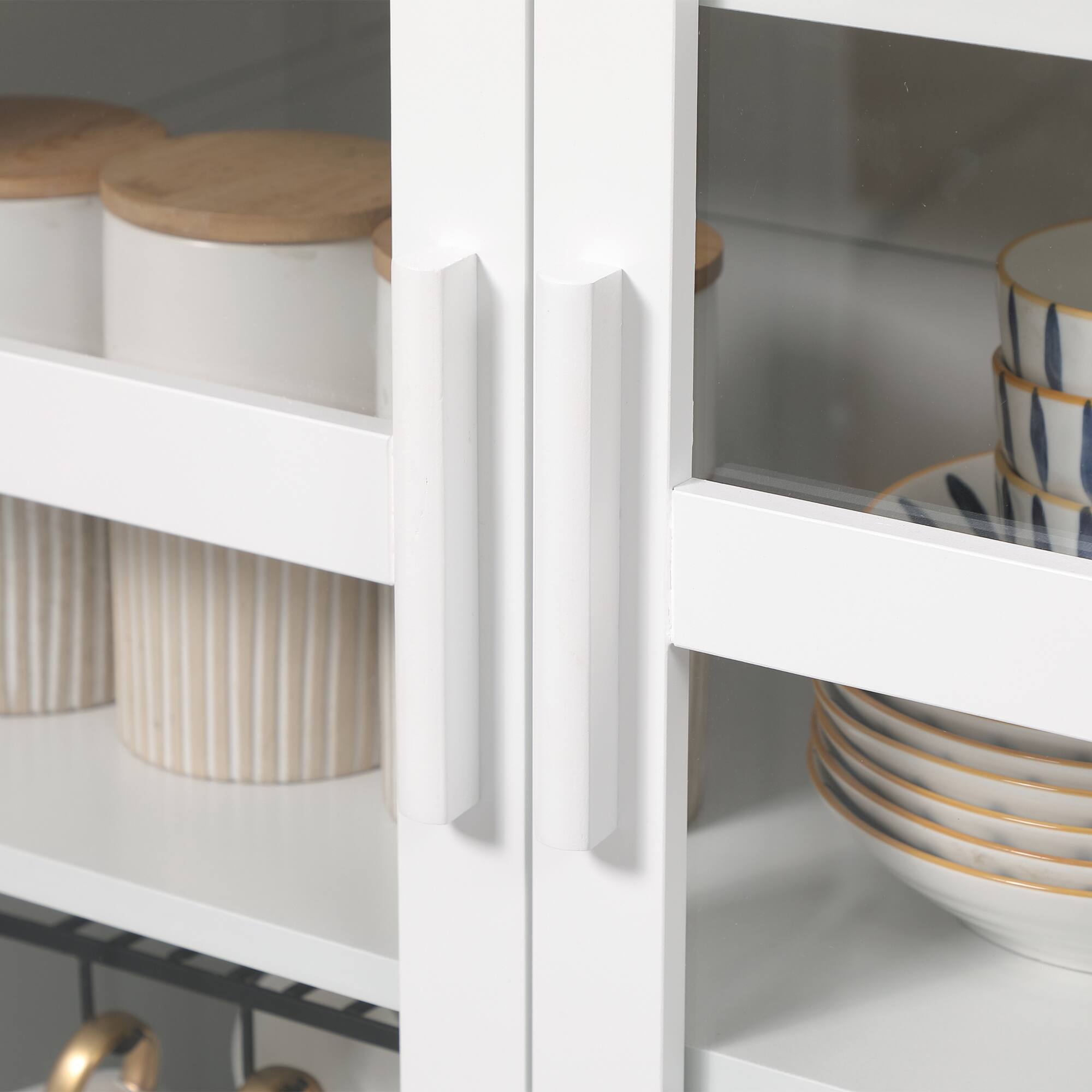 Alt View 5. Homcom - 63" Pantry Cabinet with 2 Glass Doors, 2 Adjustable Shelves - White.