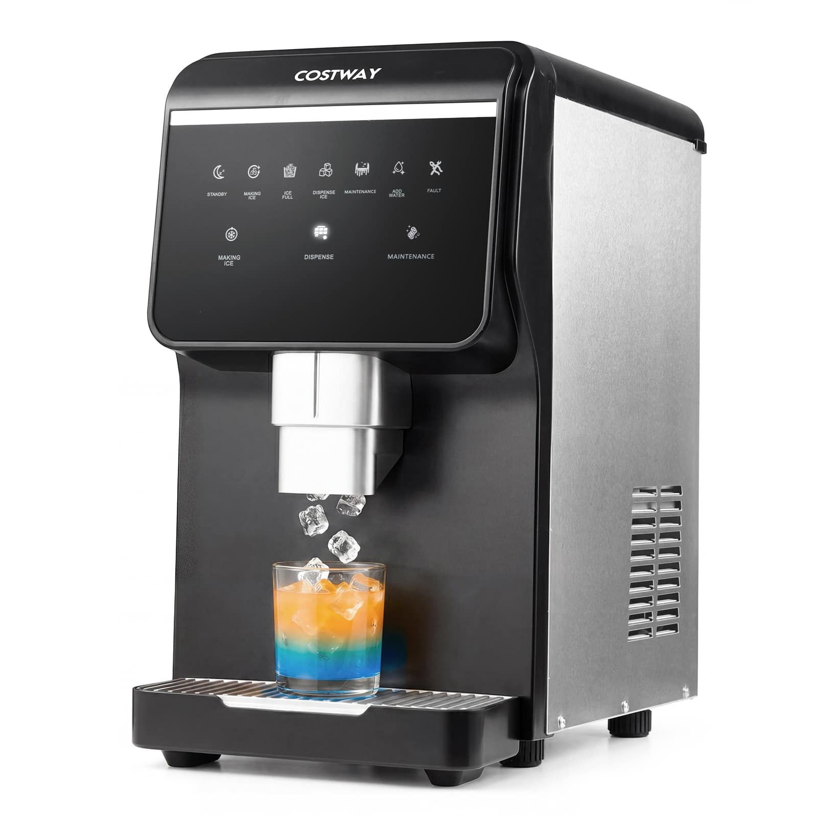 Costway - Countertop Ice Machine with Self Dispensing, 80 LBS Per Day, 7.5 LBS Ice Storage - Black + Silver