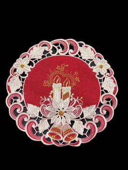 Jiallo - Poinsettia Embroidered Cutwork Round Placemat, 12-Inch diameter Table Linen - Red