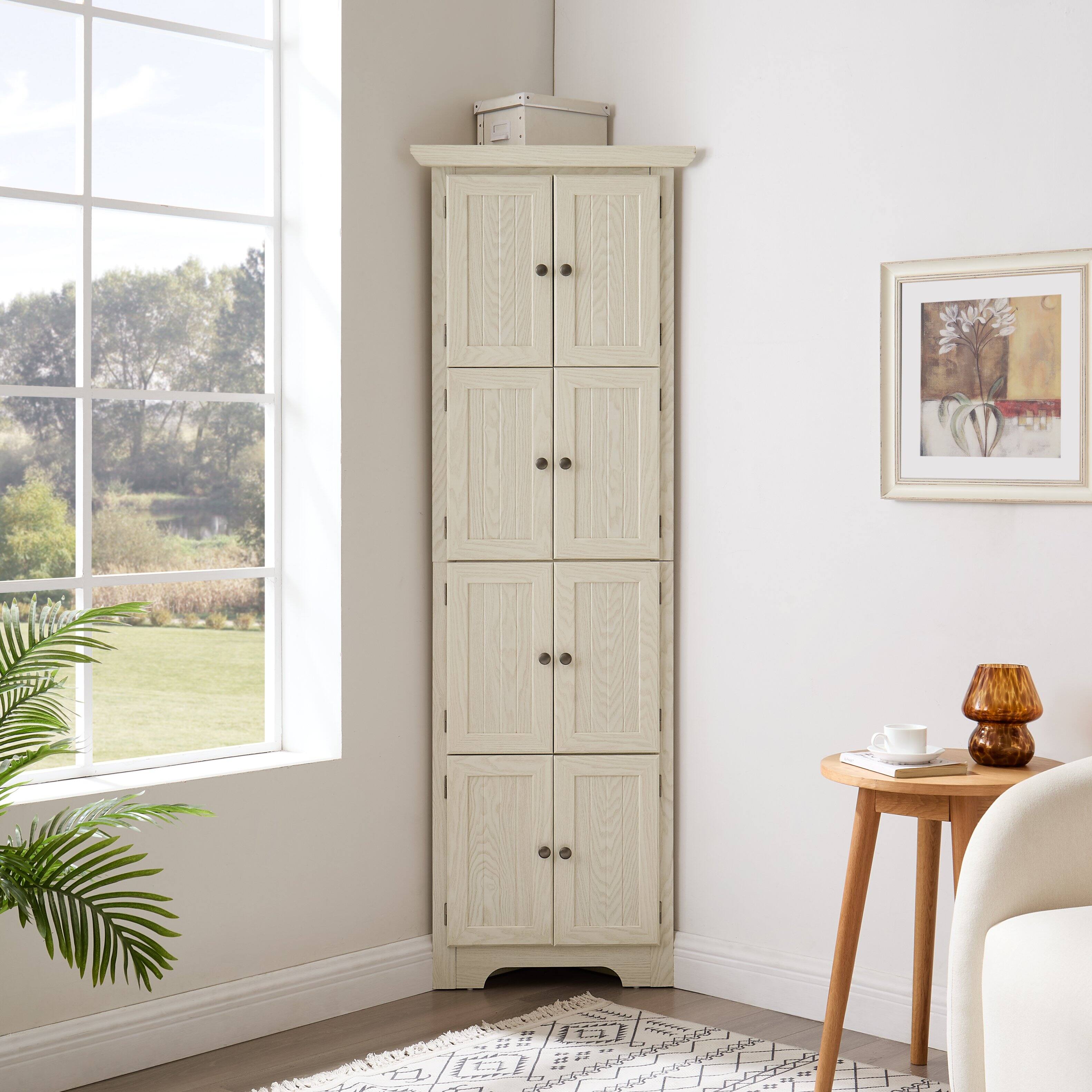 Front. TinyHomie - 4TIER 72INCH Corner Kitchen Pantry Storage Cabinet 8 Doors Tall Storage Cabinet WHI - White.