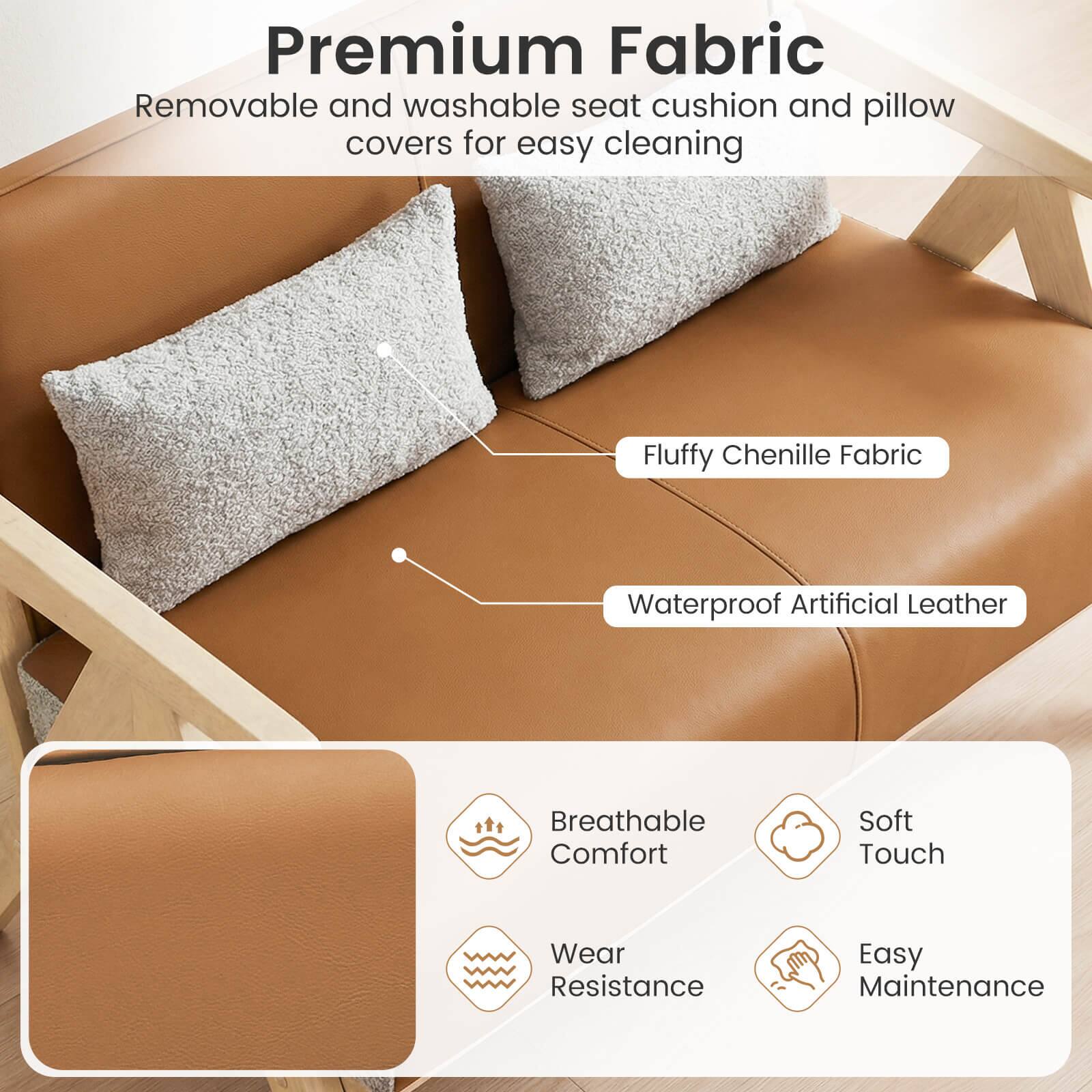Premium Fabric  
Removable and washable seat cushion and pillow covers for easy cleaning  

Fluffy Chenille Fabric  
Waterproof Artificial Leather  

Breathable Comfort  
Soft Touch  
Wear Resistance  
Easy Maintenance