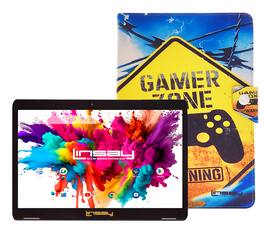 LINSAY - 10.1"Octa Core 128GB Storage Android 15 Tablet with Gamer Shape Case - Yellow