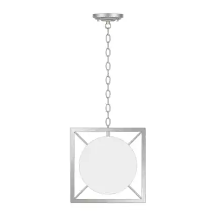 Front. Living District - Mirin 1 Light Vintage Silver And White Shade Pendant - Vintage Silver And White Shade.