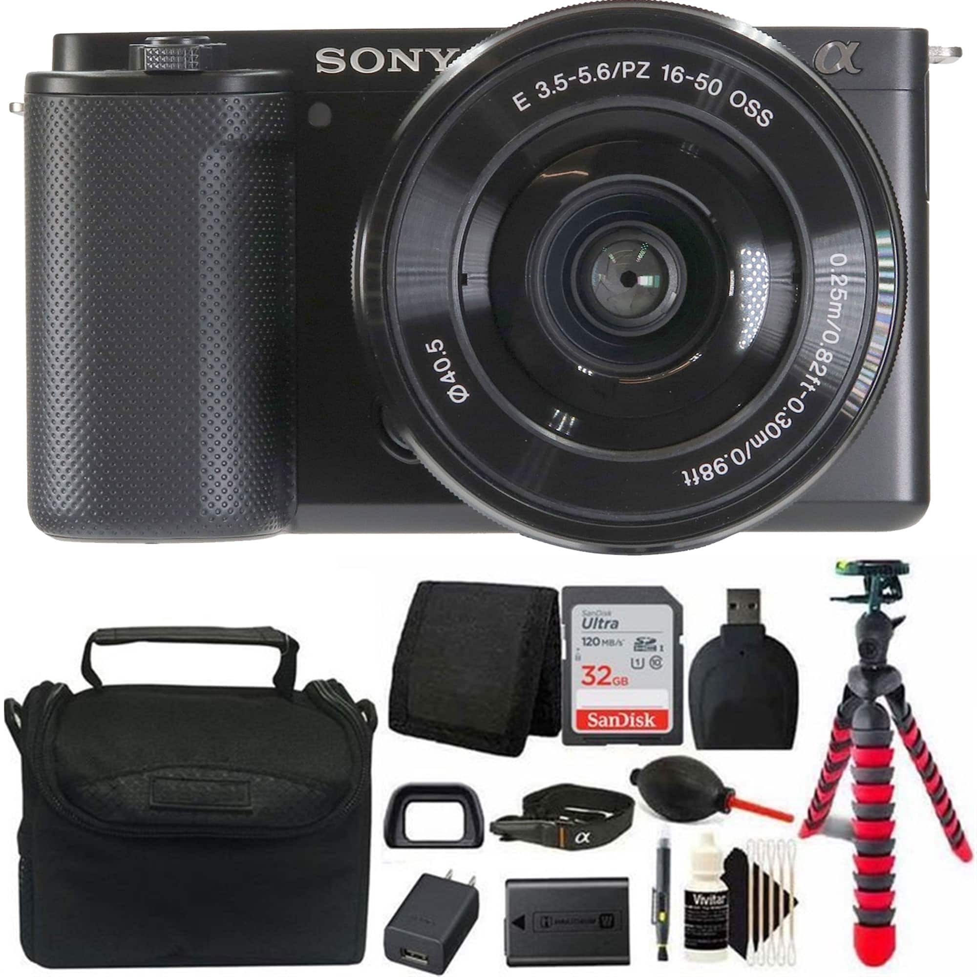 ZV-E10 Mirrorless Camera + Sony 16-50mm Lens Accessory Kit - Black