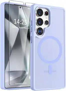 Entronix - Galaxy S24 Ultra Bundle - Magnetic Translucent Matte Case with Clear Screen Protector - Purple