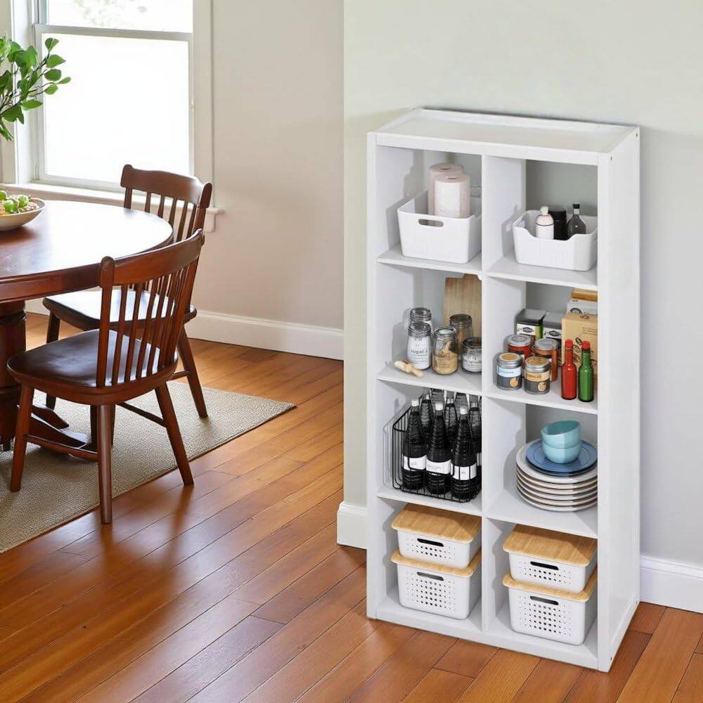 Left. FurniFact - White Cube Storage Organizer with 8 Square Shelves for Kitchen Storage - White.
