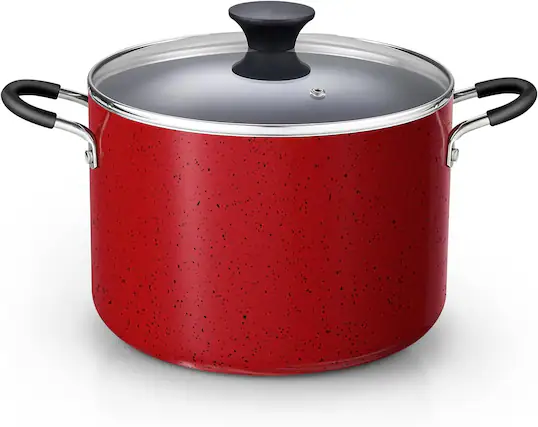 Front. Cook N Home - Professional 8 Qt Nonstick Stock Pot with Lid, Riveted Handles, Induction ,Oven & Dishwasher Safe, red - marble red.