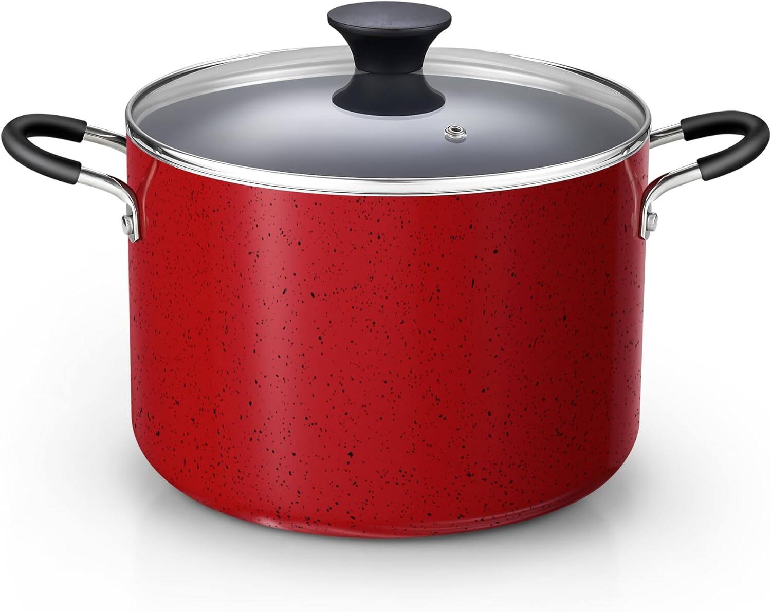 Front. Cook N Home - Professional 8 Qt Nonstick Stock Pot with Lid, Riveted Handles, Induction ,Oven & Dishwasher Safe, red - marble red.