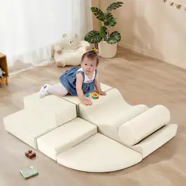 Siljoy - 6-in-1 EPE Foam Climb & Crawl Playset, Soft Indoor Playground, Velcro Fastening, Easy to Clean, for Toddlers - Beige