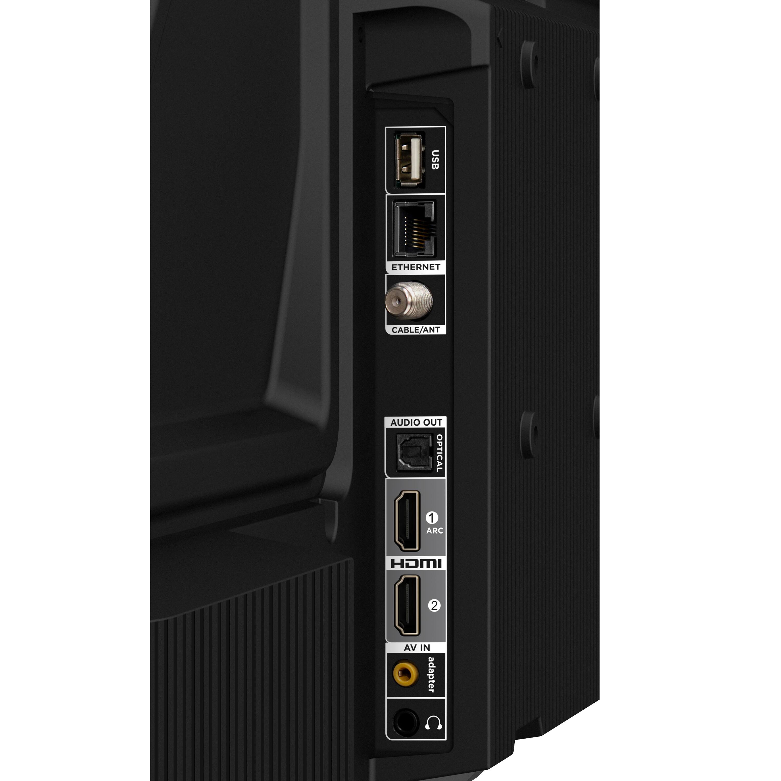 USB  
ETHERNET  
CABLE/ANT  

AUDIO OUT  
OPTICAL  

HDMI  
1  
ARC  

HDMI  
2  

AV IN  
adapter