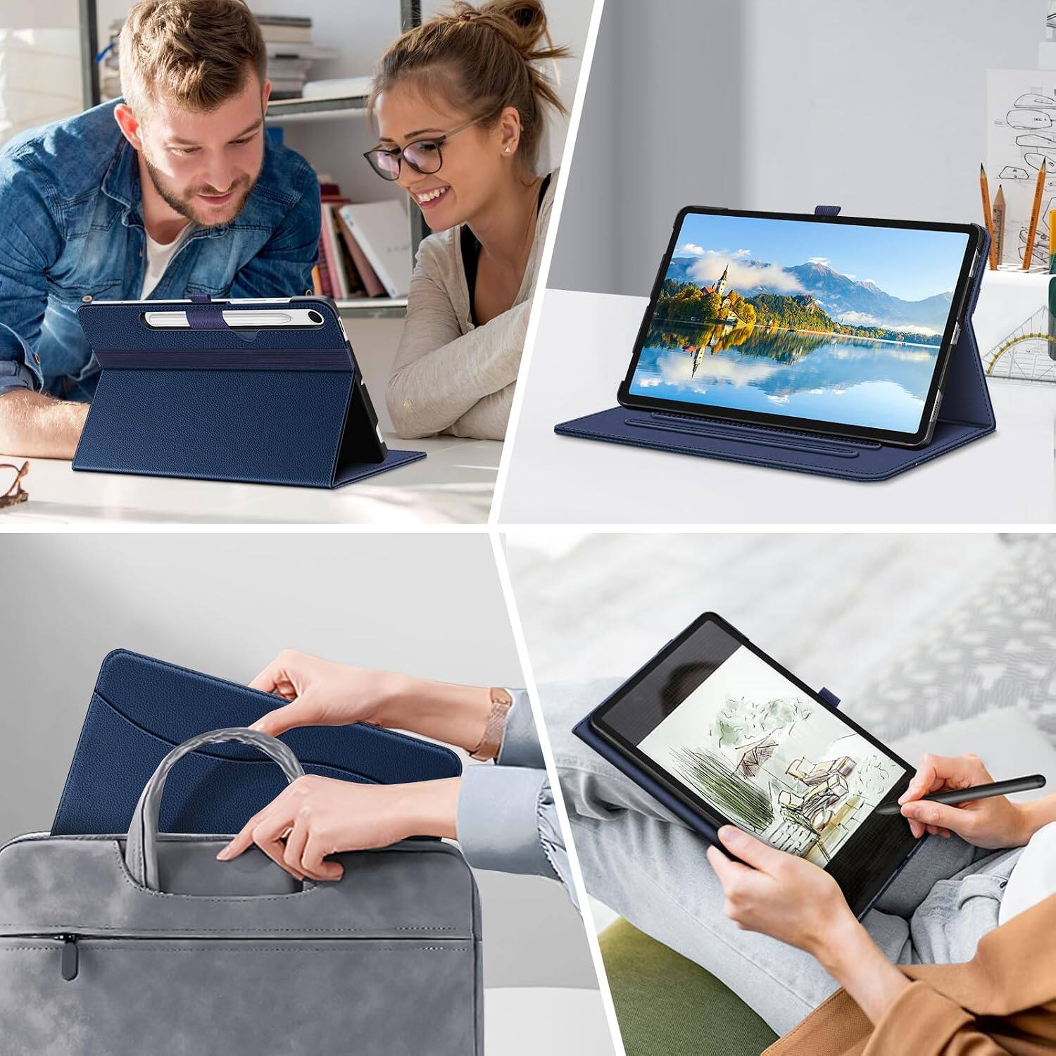 Alt View 3. Fintie - Multi-Angle Case for Samsung Galaxy Tab S10 Lite/ Tab S10 FE/ Tab S9 FE/ Tab S9, With Front Card Pocket, Auto Wake/Sleep - Dark Blue.