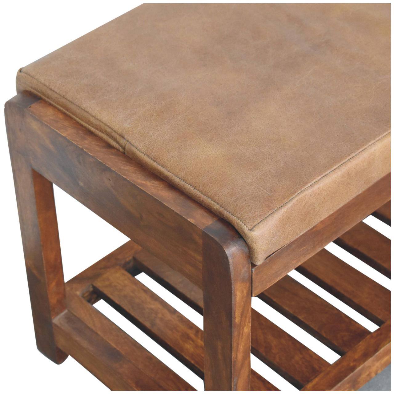 Alt View 1. Artisan Furniture - Artisan Furniture Solid Wood Buffalo Slatted Hallway Bench, Upholstered, Brown - Brown.