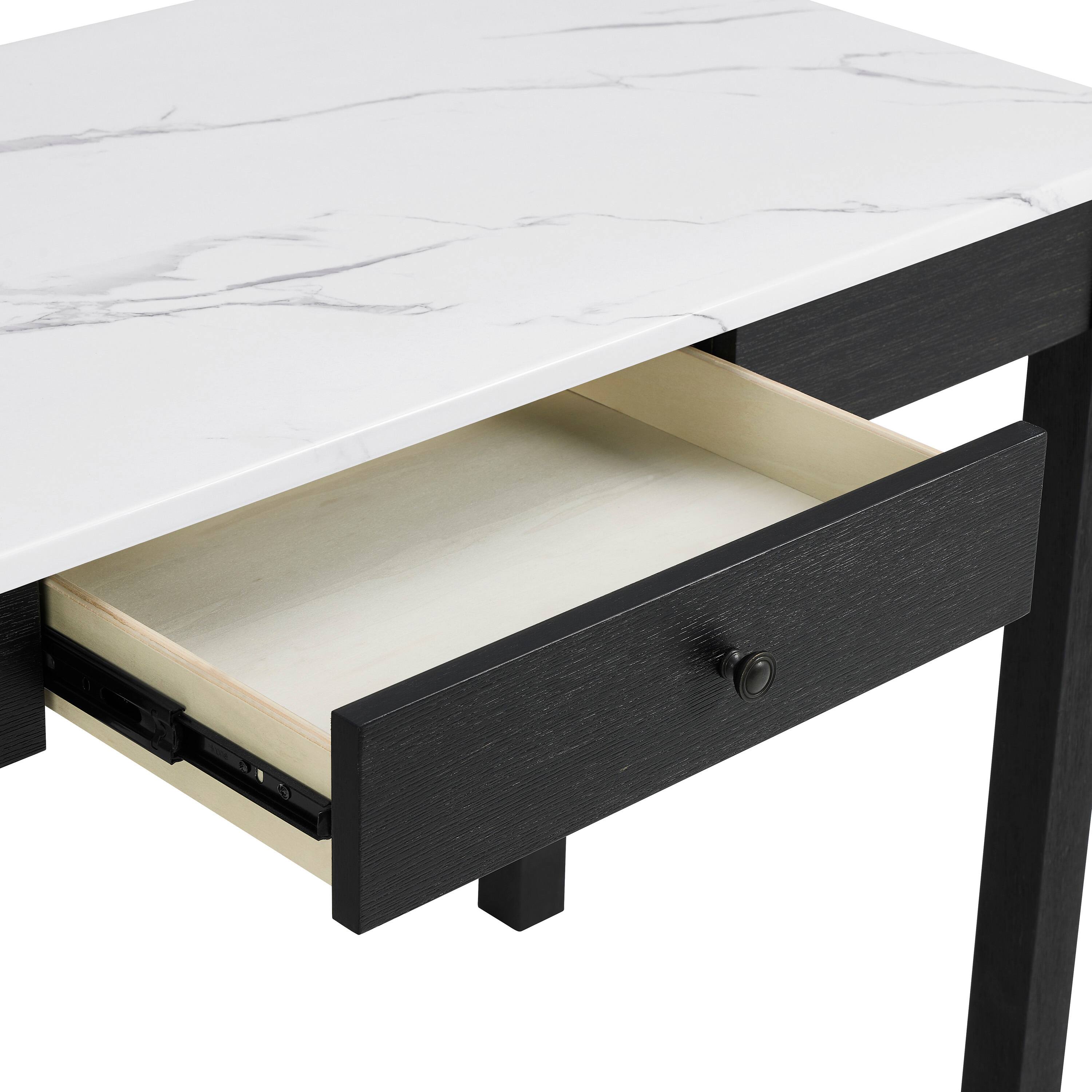 Left. Spaco - Modern Faux Marble Desk, Black Base, Storage Drawer, Home Office - Black,White.