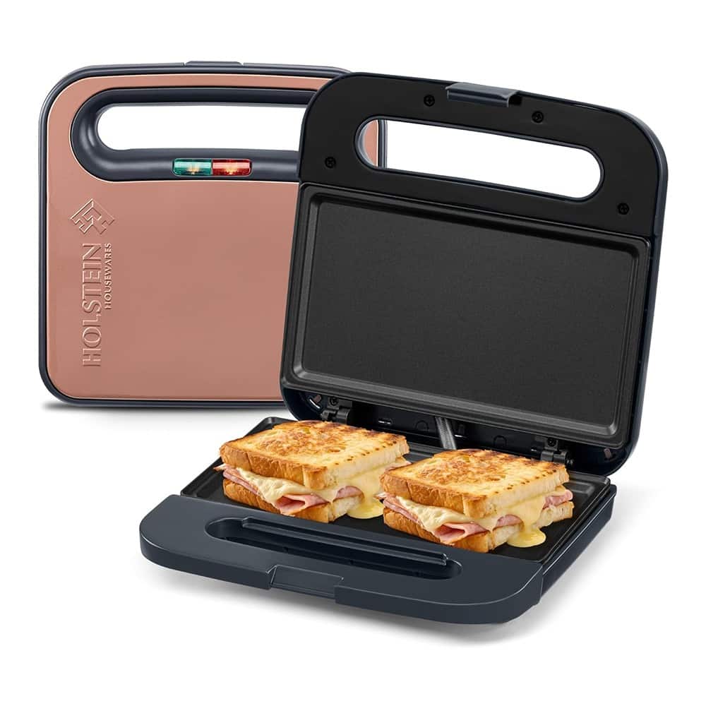 Schertz - 2-Slice Sandwich Griddle – Non-Stick Panini & Breakfast Maker - Dark Grey/Rose Gold