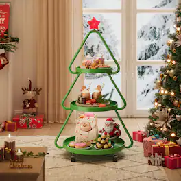 Pinmoco - Christmas Tree Metal Storage Rack, Modern Sofa Side Table, Snack Rack for Party Holiday Festival - Green