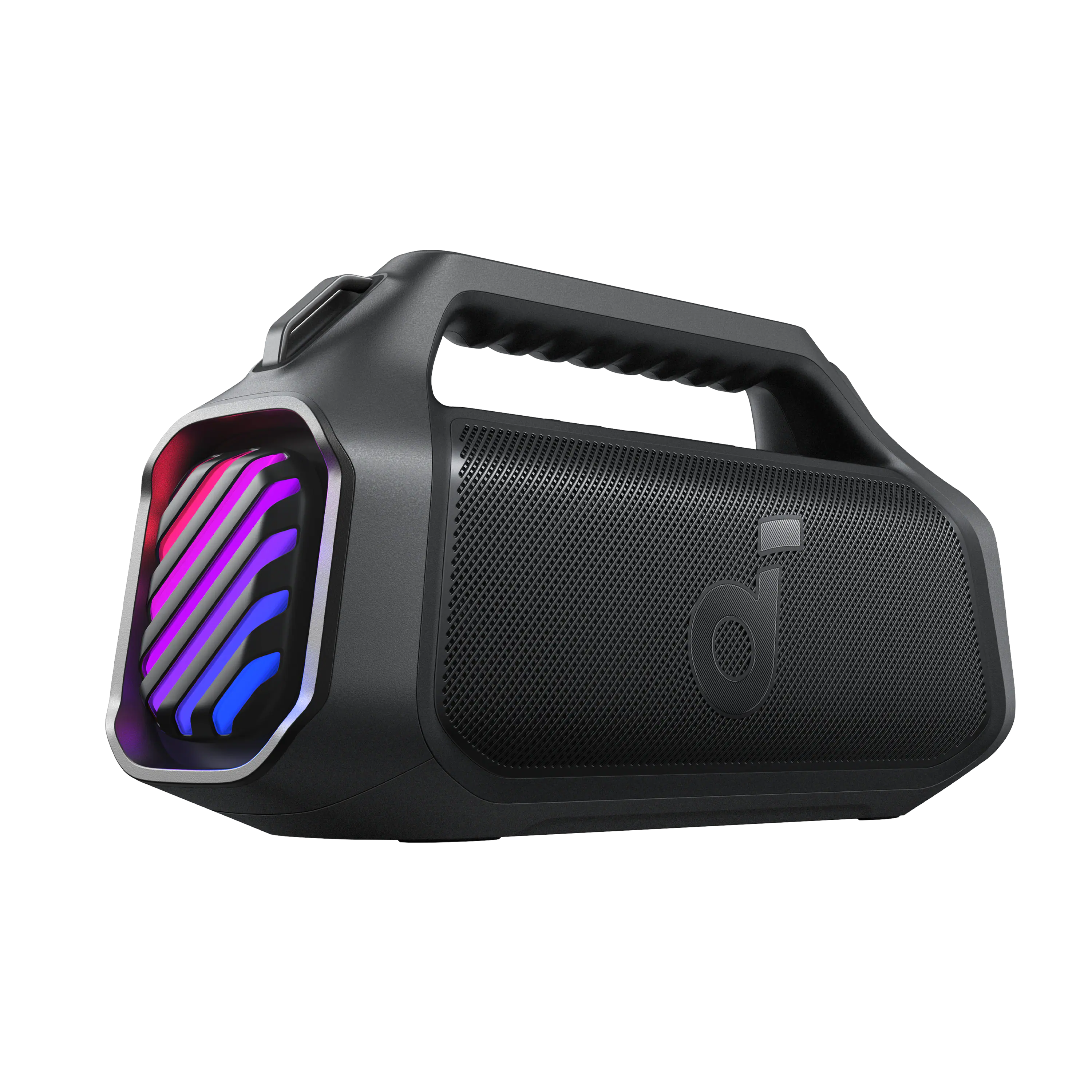 Front. Soundcore - by Anker Boom 2 Plus IPX7 Waterproof 140W Bluetooth Speaker with Subwoofers, BassUp 2.0, Custom Lighting, & Power Bank - Black.