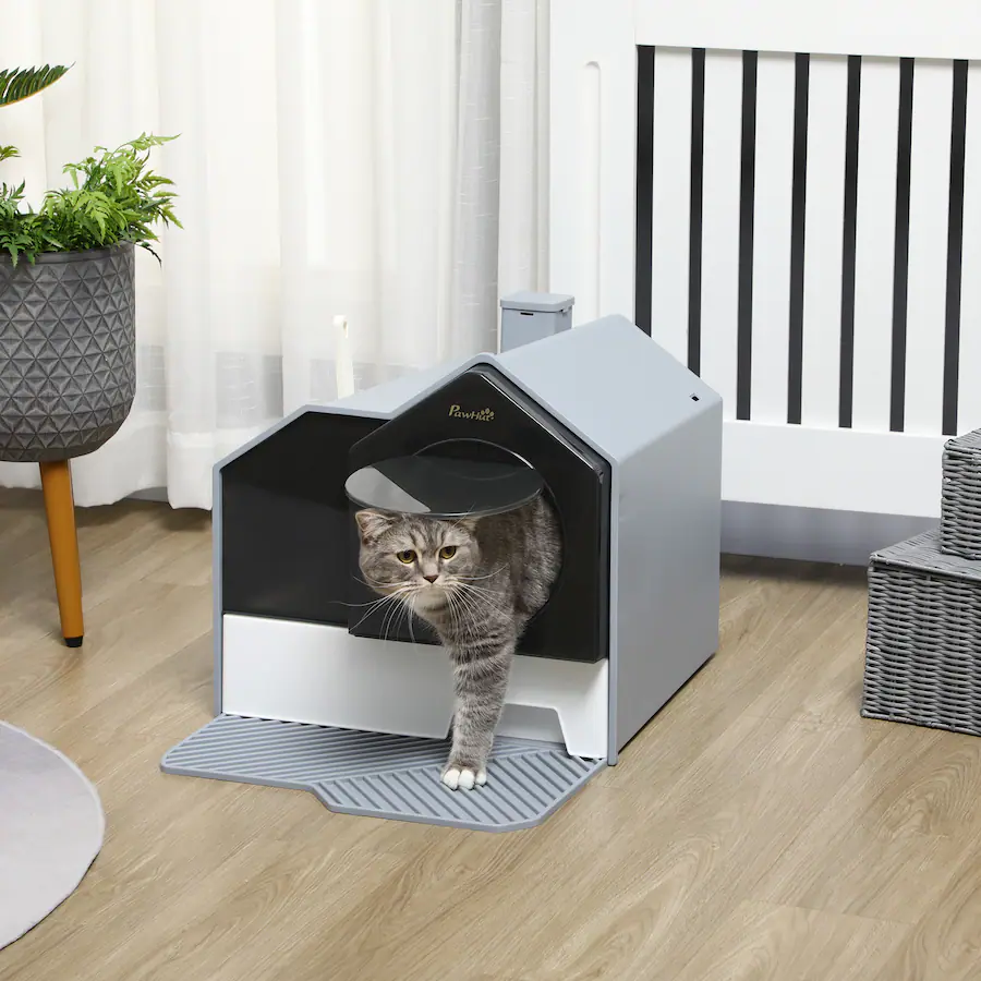 Pawhut Hooded Cat Litter Box with Mat, Pan, Odor Control, Easy Clean ...