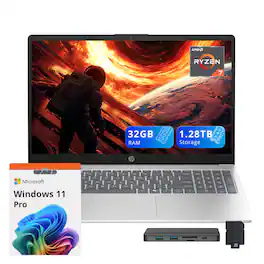 HP - 15.6" FHD Laptop,AMD Ryzen 7 5825U,32GB RAM,1TB SSD+288GB Dock Station,AMD Radeon Graphics,Wi-Fi 6,Win 11 Pro - Silver