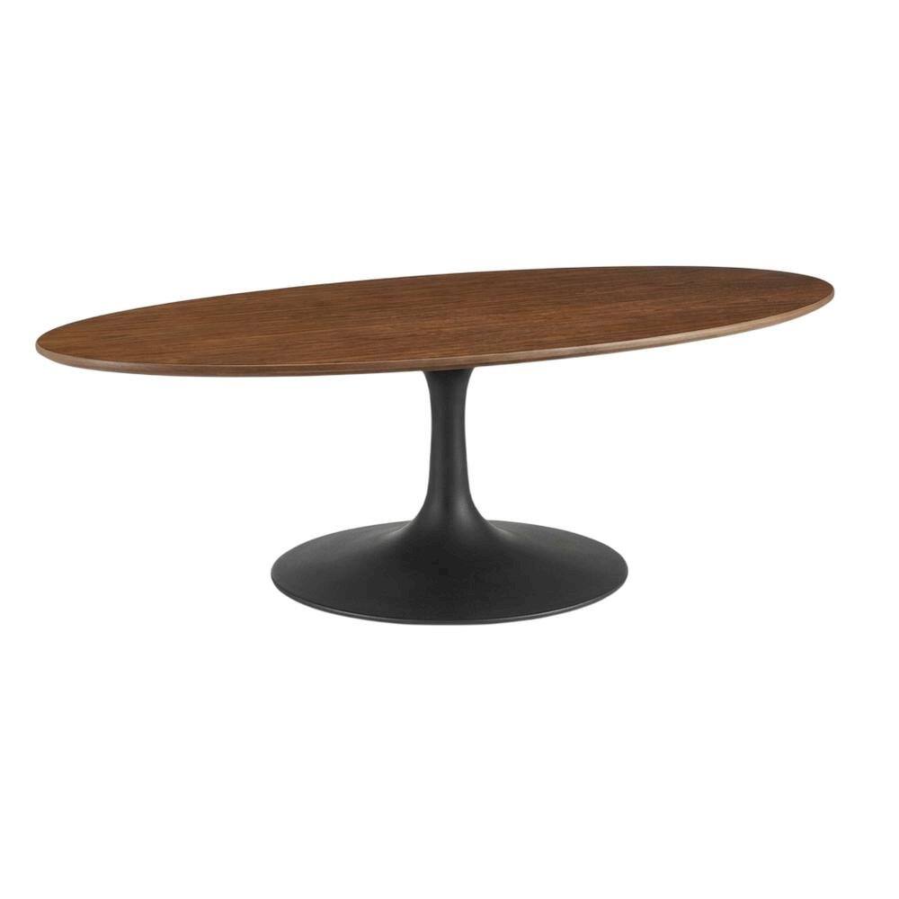 Front. FurniFact - Oval wood coffee table with set of two, sleek design, modern style - Brown.
