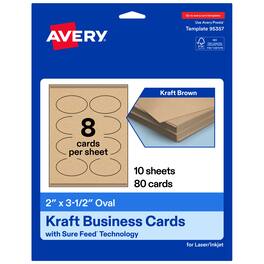 Avery - Oval Business Cards, 2" x 3-1/2", Kraft 80 Total - Brown