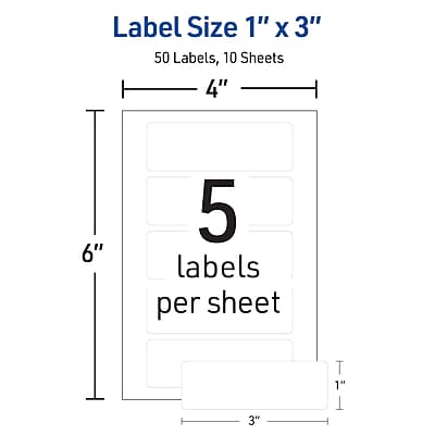 Label Size 1" x 3"

50 Labels, 10 Sheets

4" 6" 3" 1"

5 labels per sheet