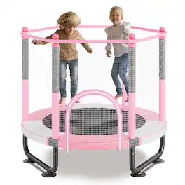 VEVOR - 60" Kids Trampoline, 5FT Indoor Outdoor Trampoline, Mini Toddler Recreational Trampoline with Safety Enclosure Net - Pink