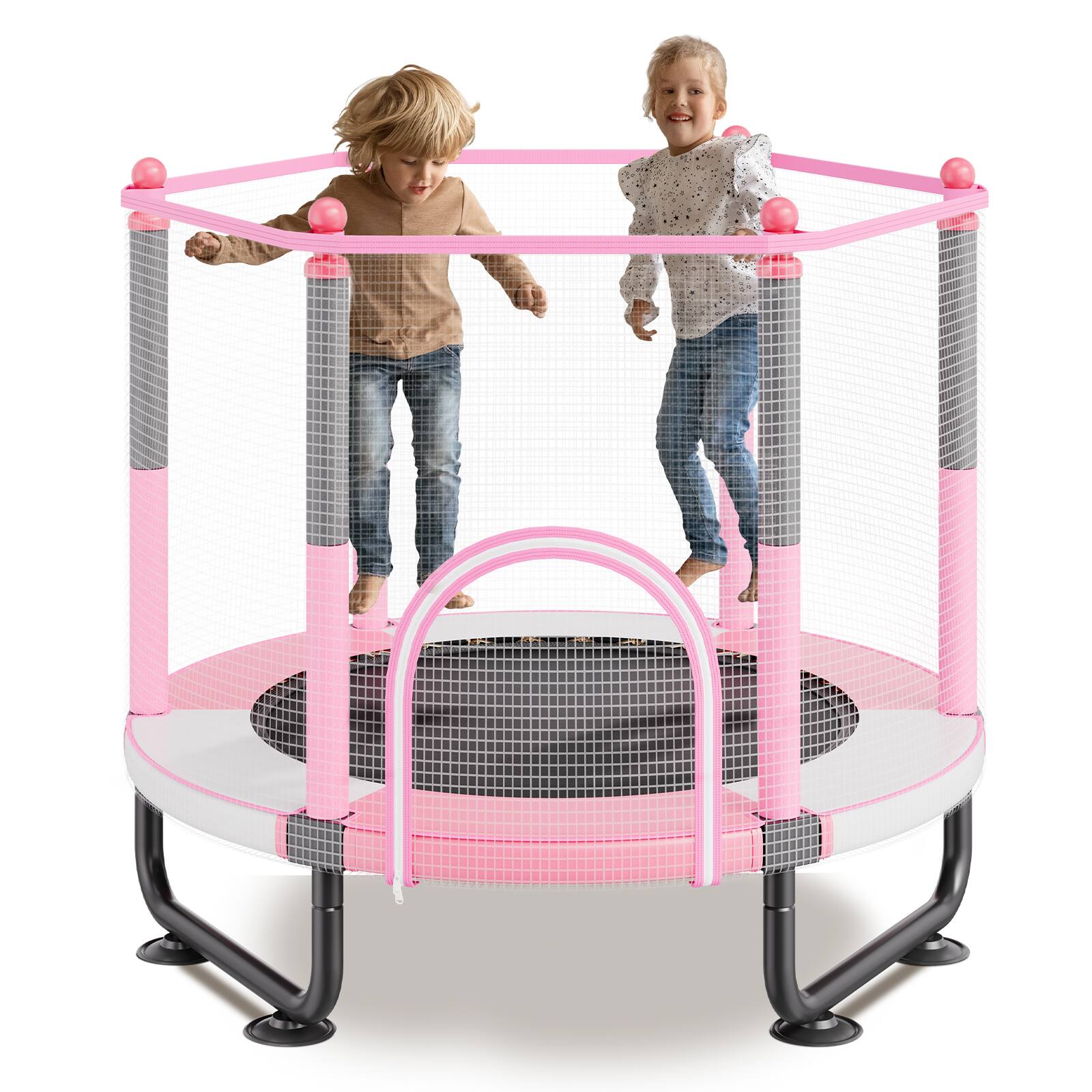 VEVOR - 60" Kids Trampoline, 5FT Indoor Outdoor Trampoline, Mini Toddler Recreational Trampoline with Safety Enclosure Net - Pink