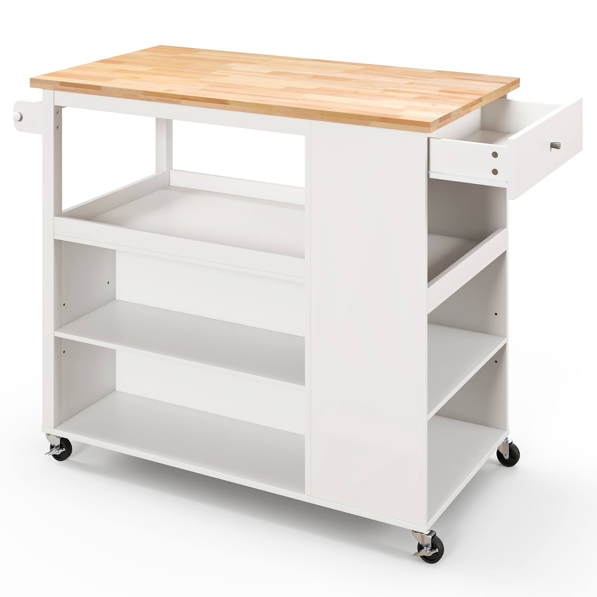 Alt View 9. Costway - Costway Kitchen Island Trolley Cart on Wheels with Storage Open Shelves & Drawer - White.