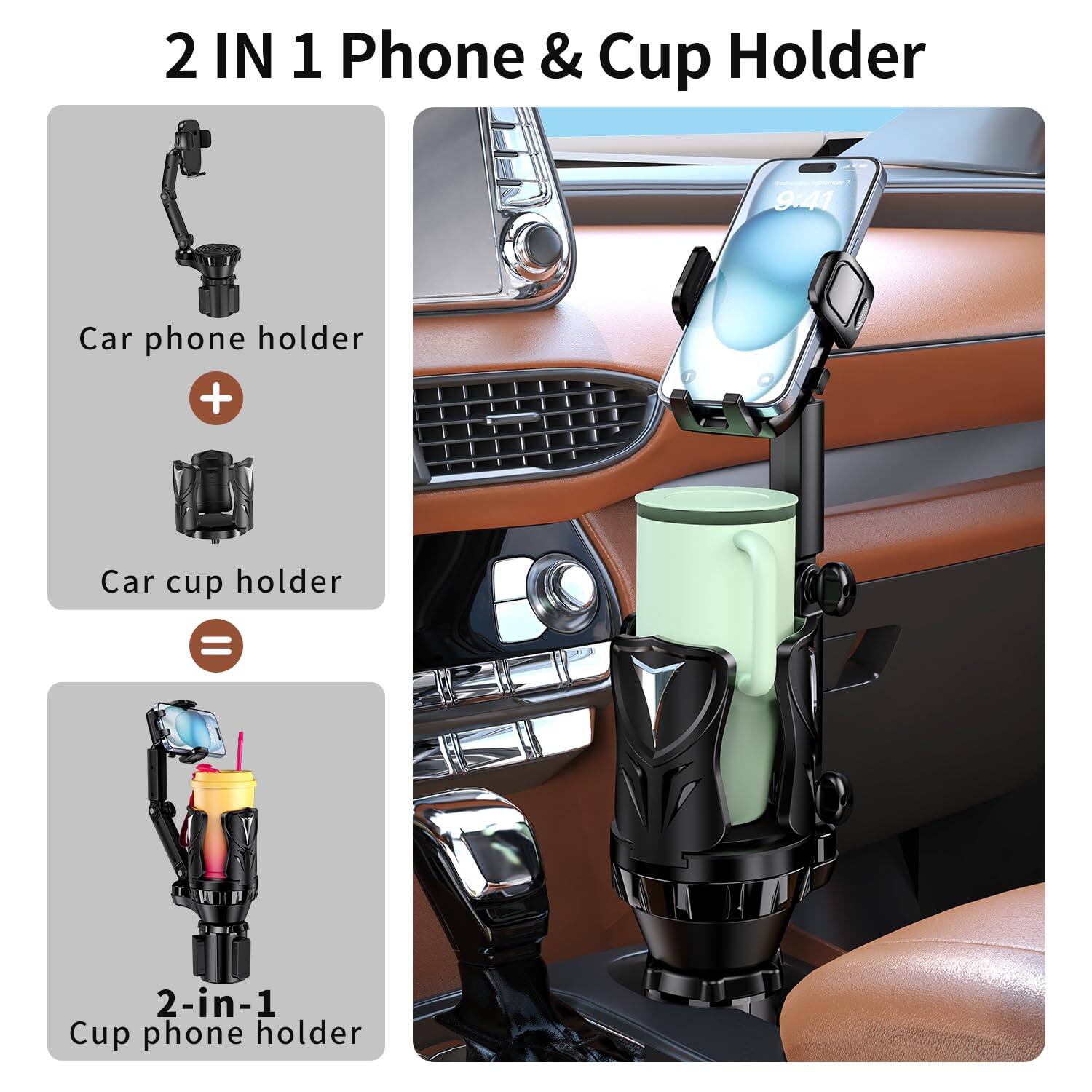 2 IN 1 Phone & Cup Holder

Car phone holder + Car cup holder = 2-in-1 Cup phone holder