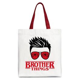 OrnamentallyYou - Brother Things Retro Canvas Tote Bag, Red Glasses Family Matching Gift Shopper - White Red