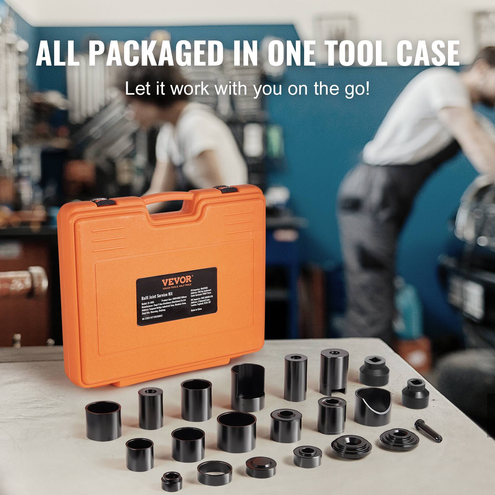 ALL PACKAGED IN ONE TOOL CASE  
Let it work with you on the go!  

VEVOR  
Ball Joint Service Kit