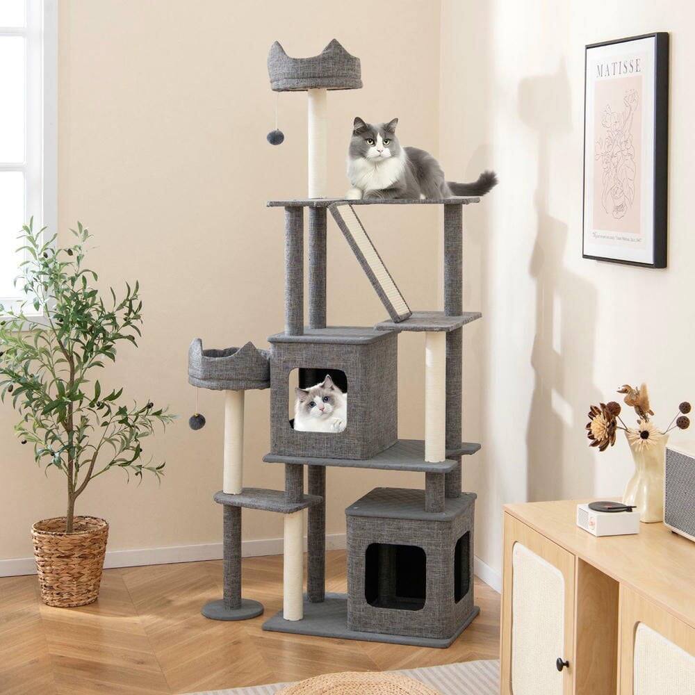 Alt View 4. Kadyn - 71-Inch Tall Multi-Level Cat Condo Tower with Sisal Scratching Posts, Grey - Gray.