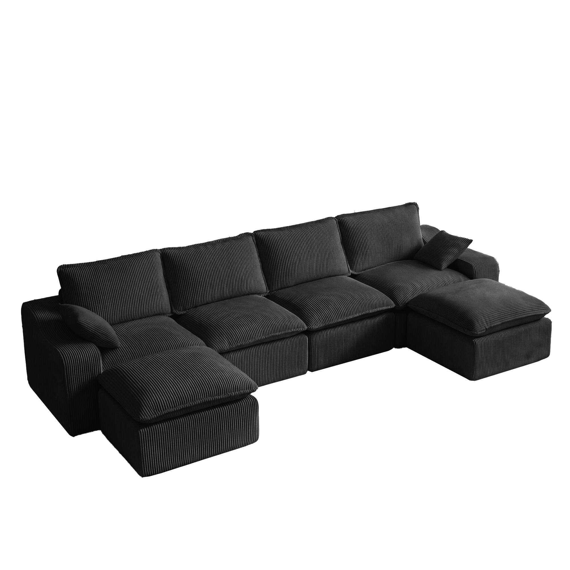 Alt View 5. Dyonery - Dyonery 137'' Couch Corduroy Sectional Couches,  U-Shape Chaise, Deep Seat Upholstered, No Assembly Required, Black - Black.