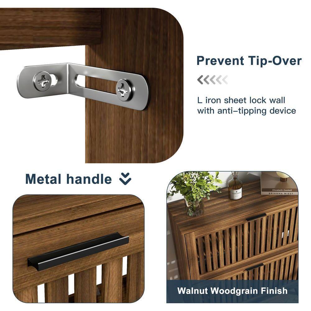 - Prevent Tip-Over
  - L iron sheet lock wall with anti-tipping device

- Metal handle

- Walnut Woodgrain Finish